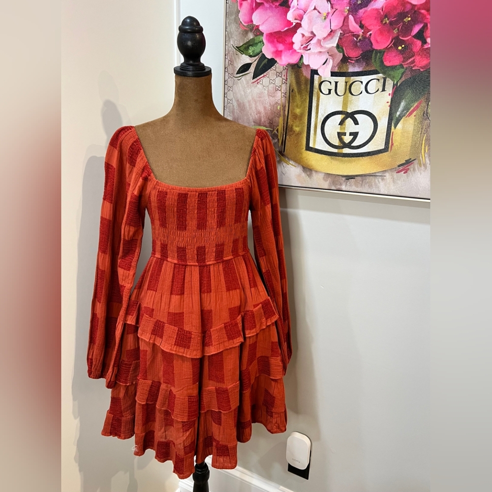 Altar’d State Rust Ruffle Mini Dress - Picture 3 of 4